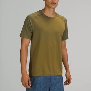 LULULEMON Metal Vent Tech Short Sleeve 2.0 Mens Large Olive Gold Blue Crew Neck